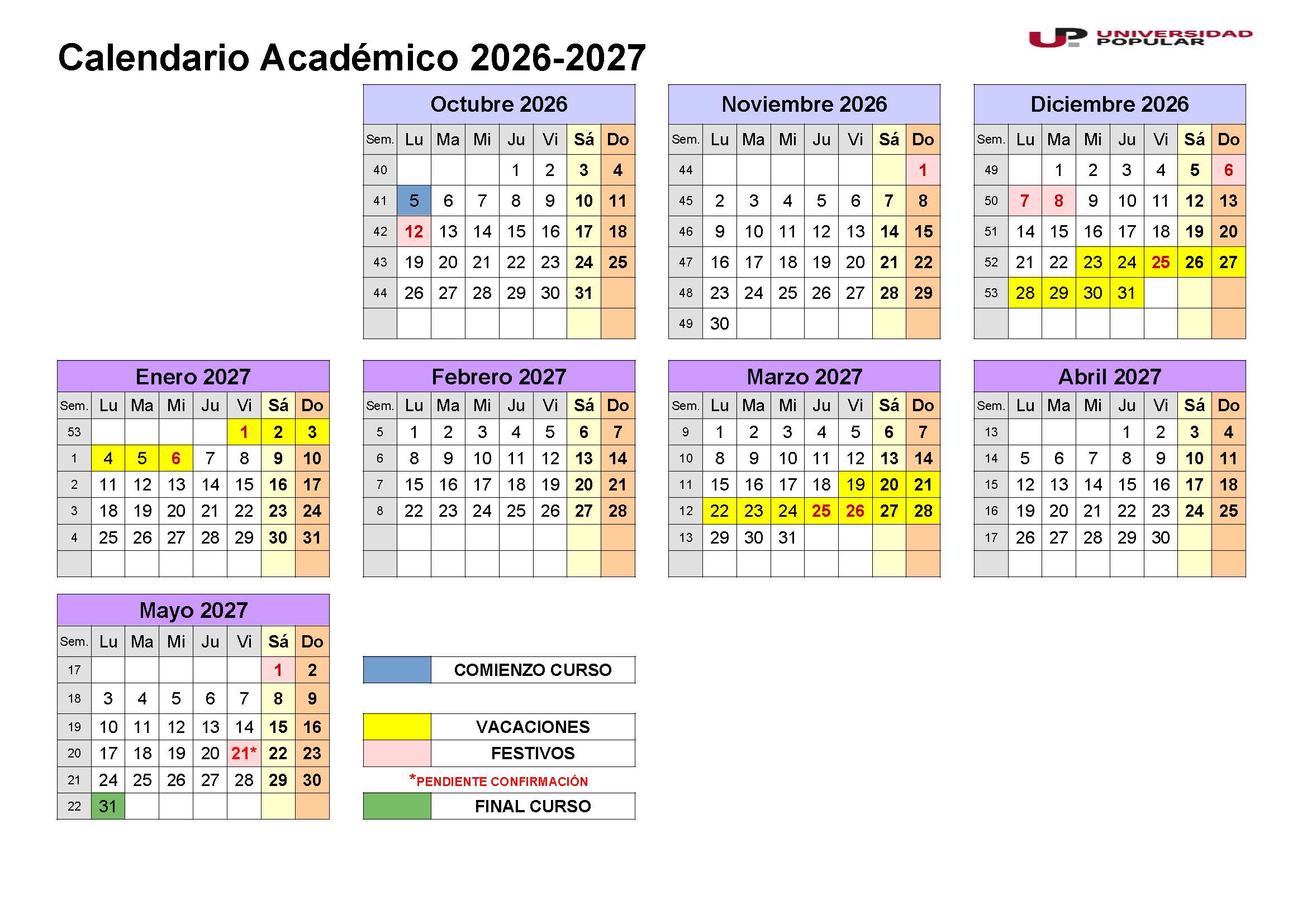Calendario acad�mico 2026-2027. Documento  (PDF - 92,45 KB - Fecha de revisi�n: 23/06/2026). Se abre en ventana nueva